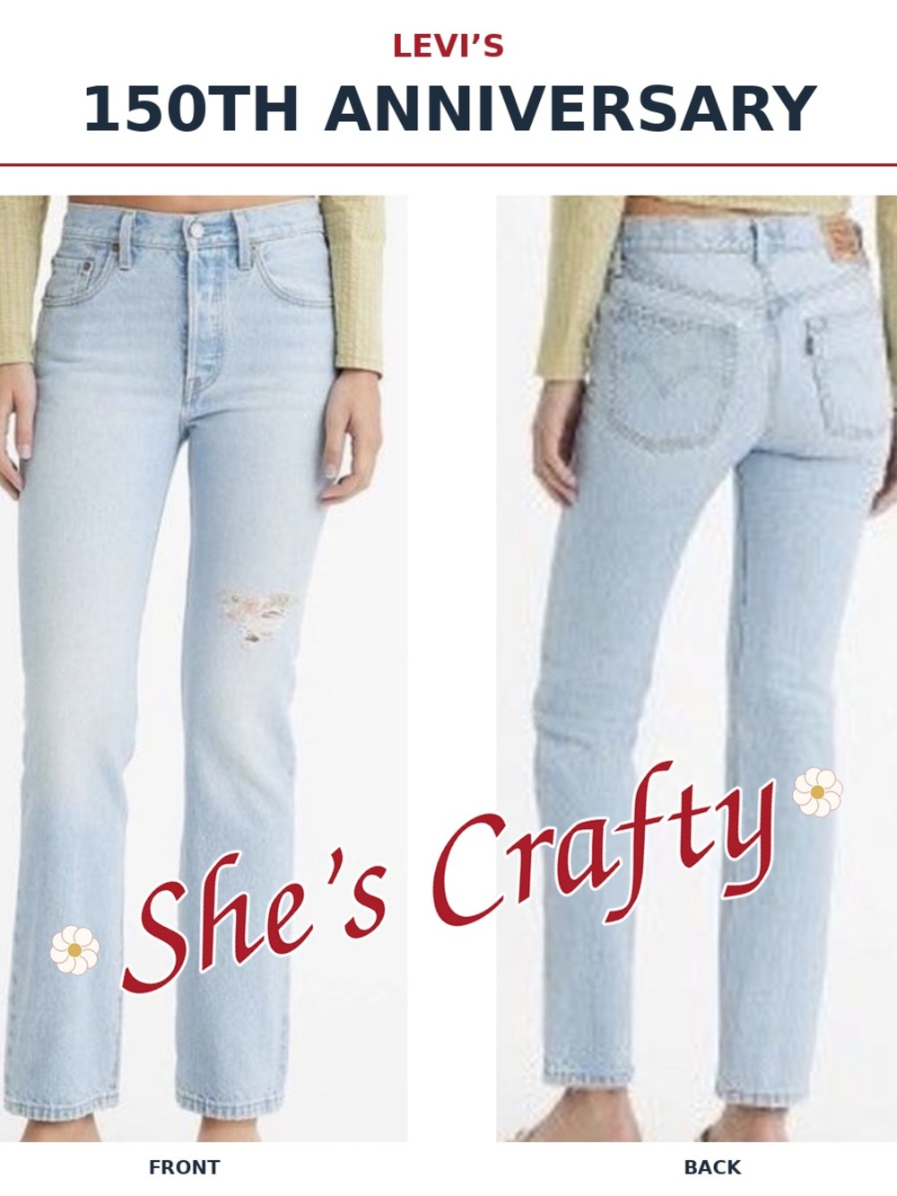 Levi’s 501 She’s Crafty 150th Anniversary Floral Patch Straight Jeans 25x30